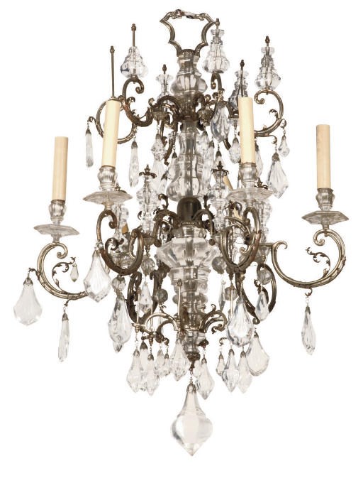 AN AUSTRIAN WHITE-METAL AND CUT-GLASS EIGHTEEN-LIGHT CHANDELIER