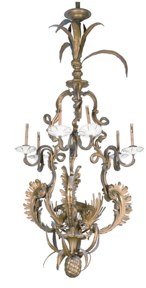 A NORTH EUROPEAN ORMOLU AND PORCELAIN SIX-LIGHT CHANDELIER