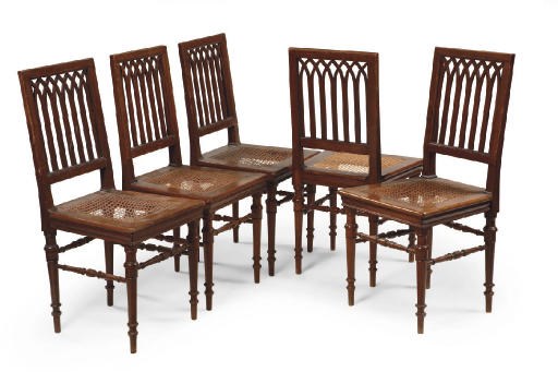 A SET OF FIVE NORTH GERMAN STAINED CHERRYWOOD DINING-CHAIRS
