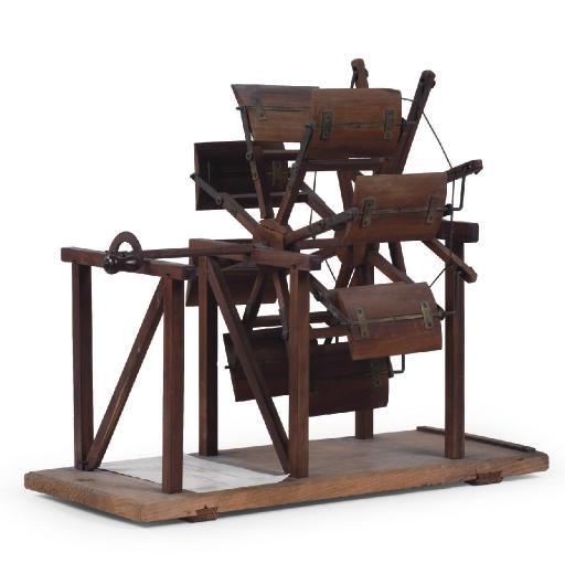 AN AUSTRIAN PINE AND FRUITWOOD SCALE MODEL OF A WATER WHEEL