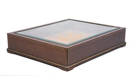 AN AUSTRIAN ORMOLU-MOUNTED MAHOGANY AND FRUITWOOD DISPLAY CASE