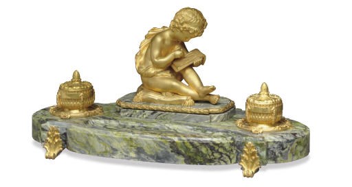 A FRENCH ORMOLU AND MARBLE ENCRIER