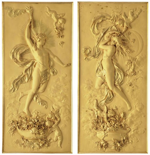A PAIR OF AUSTRIAN GILT-METAL RELIEF PLAQUES