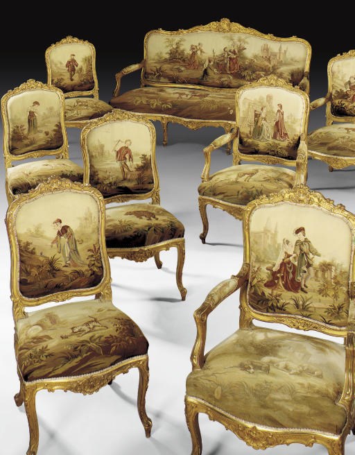 A FRENCH GILTWOOD AND AUBUSSON EIGHT-PIECE SALON SUITE