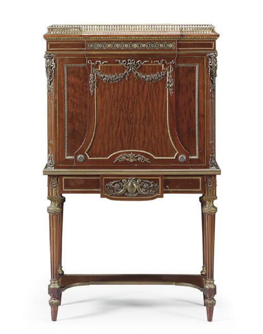 A FRENCH PATINATED BRONZE-MOUNTED PLUM-PUDDING MAHOGANY SECRETAIRE A ABATTANT
