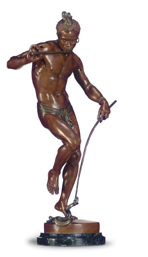 A FRENCH PARCEL-GILT BRONZE FIGURE ENTITLED 'CHARMEUR DE SERPENTS'