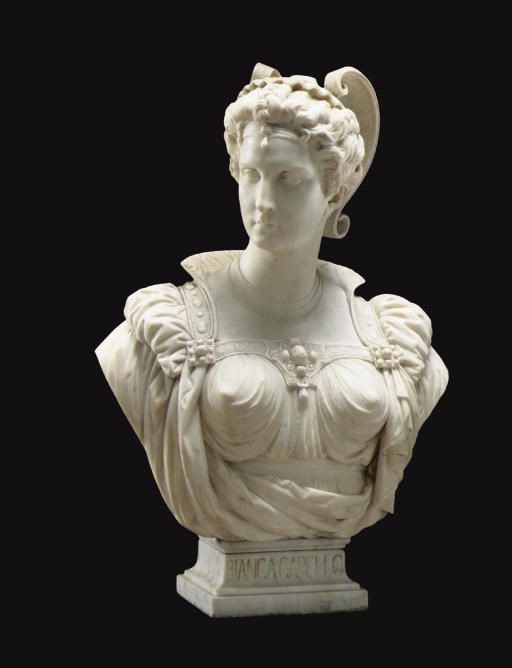 A FRENCH MARBLE BUST OF BIANCA CAPELLO