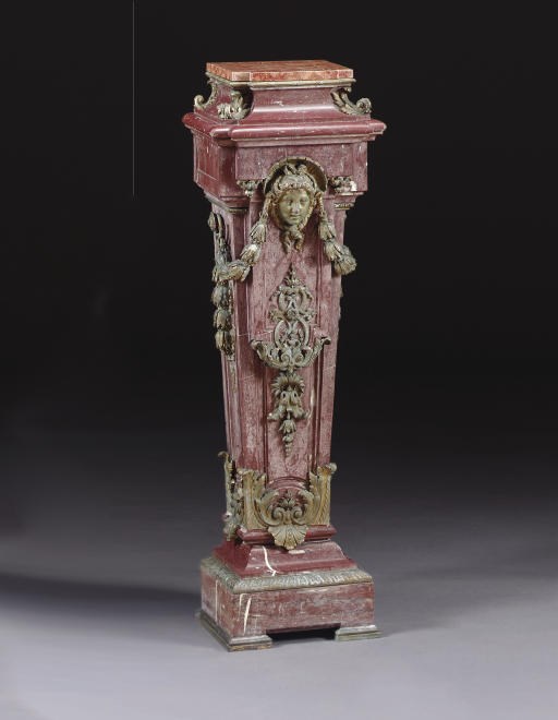 A FRENCH ORMOLU AND ROUGE MARBLE PEDESTAL