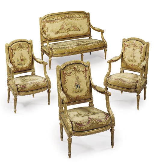 A FRENCH GILTWOOD AND AUBUSSON FOUR-PIECE SALON SUITE