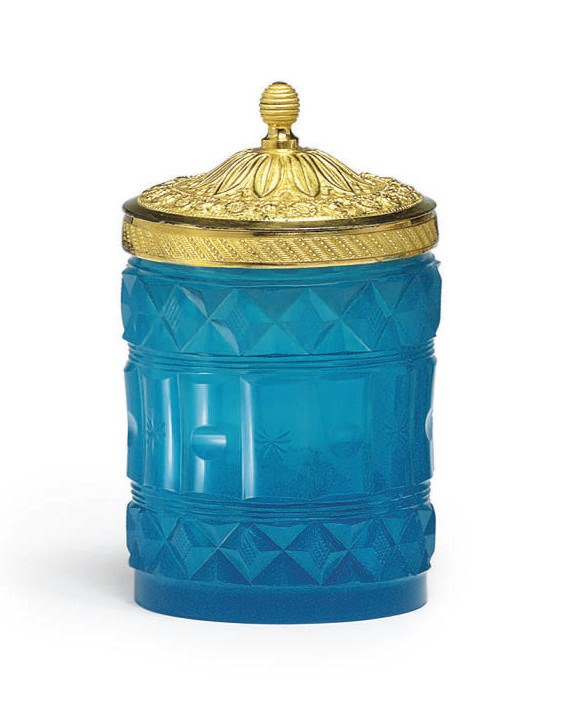 A Blue Opaline Glass Beaker and Cover