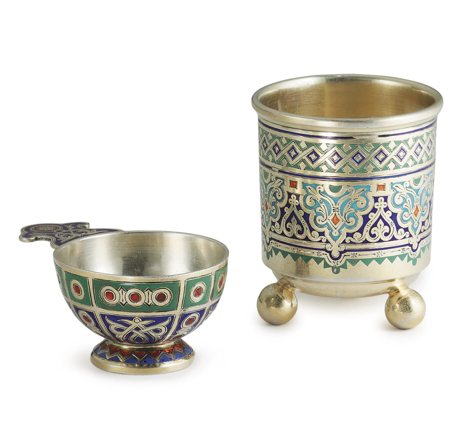 A Silver-Gilt and Champlevé Enamel Charka and Beaker