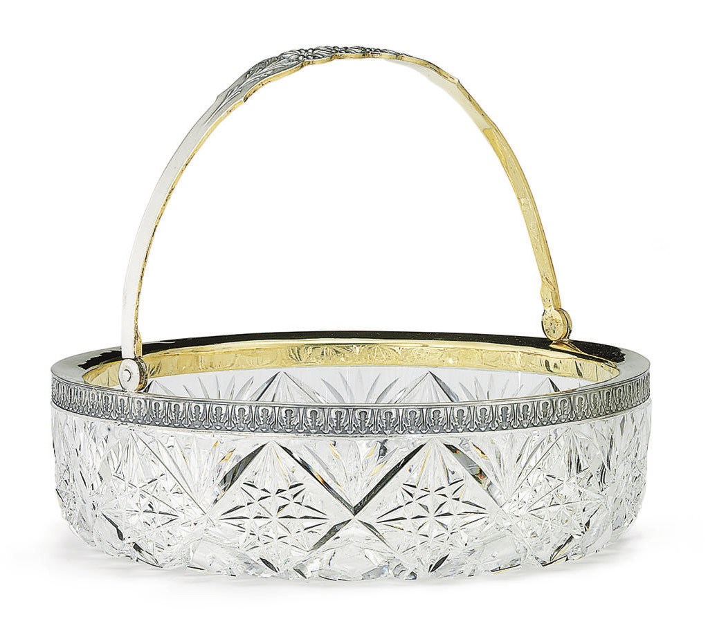 A Silver-Mounted Cut Glass Swing-Handled Basket