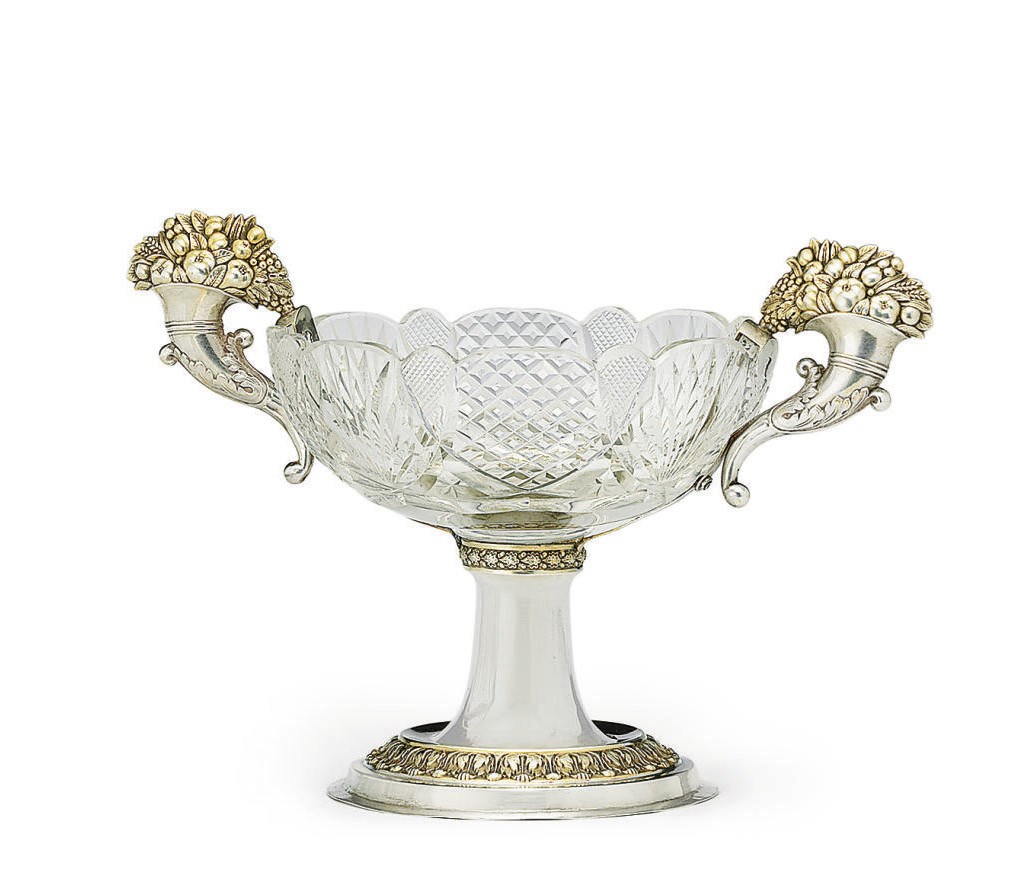 A Parcel-Gilt Silver Mounted Two-Handled Footed Bowl