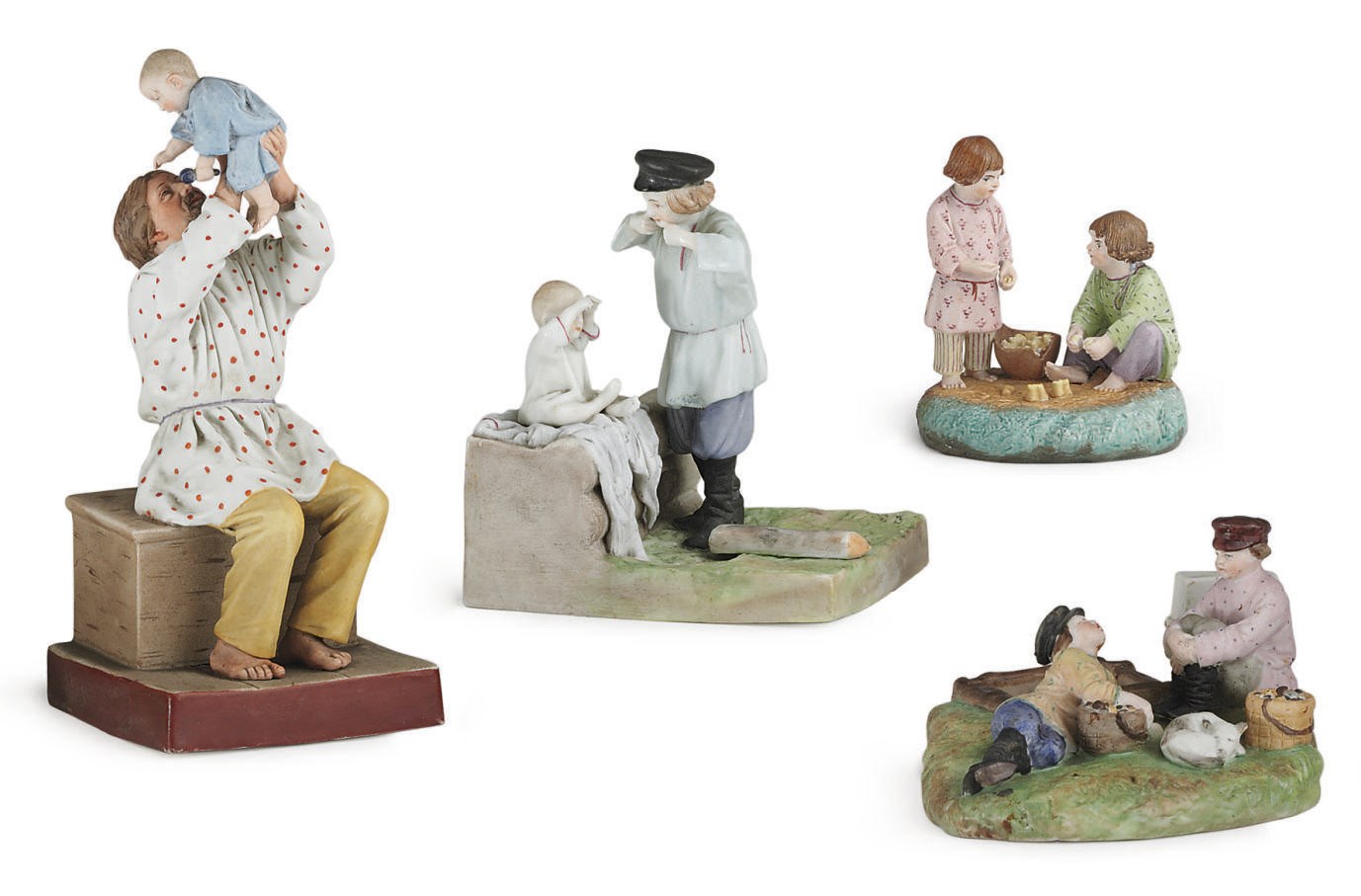 A Porcelain Group of a Peasant with a Child and Three Other Groups of Children