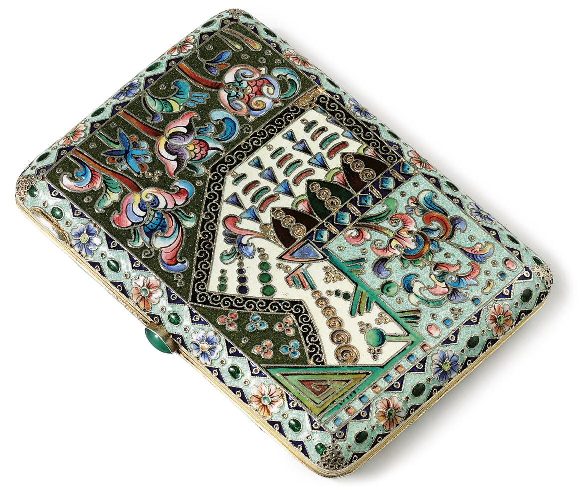 A Silver-Gilt and Cloisonné Enamel Cigarette Case