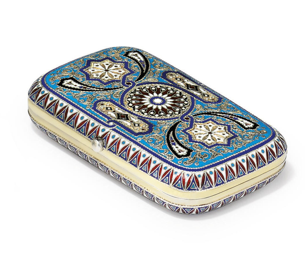 A Silver-Gilt and Cloisonné Enamel Cigarette Case