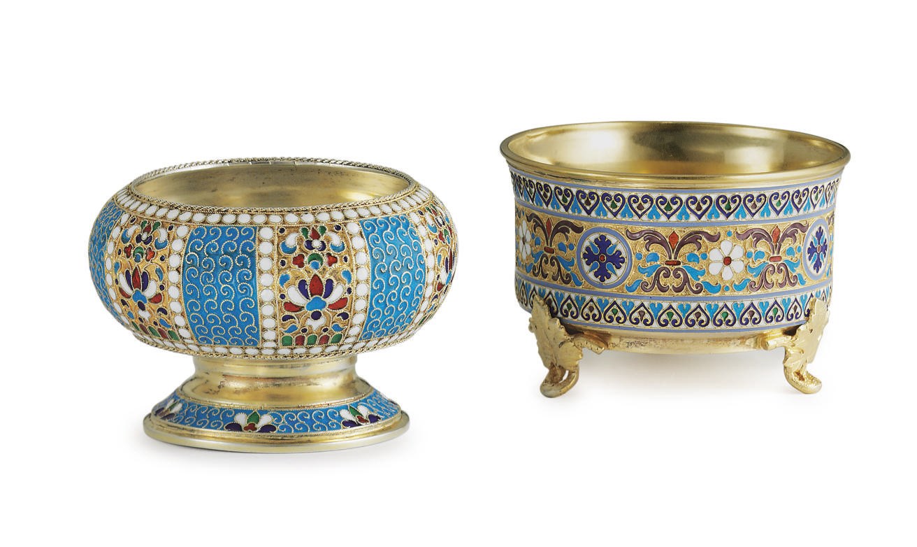 Two Silver-Gilt and Cloisonné Enamel Bowls