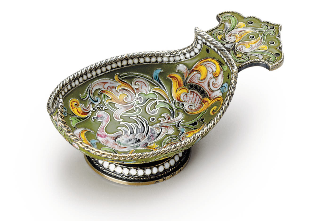 A Silver and Cloisonné Enamel Kovsh