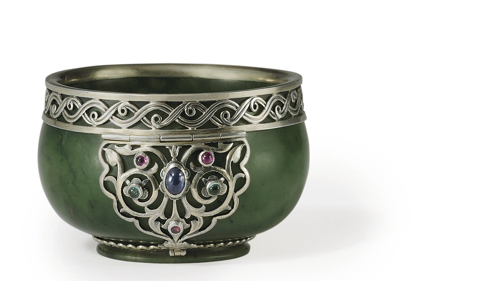 A Jeweled Silver-Gilt Mounted Nephrite Bowl