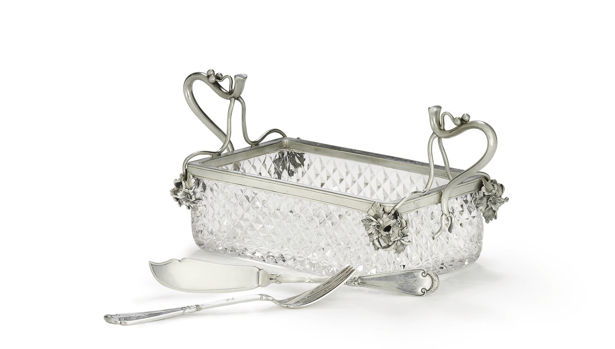 A Silver-Mounted Cut Glass Caviar Bowl