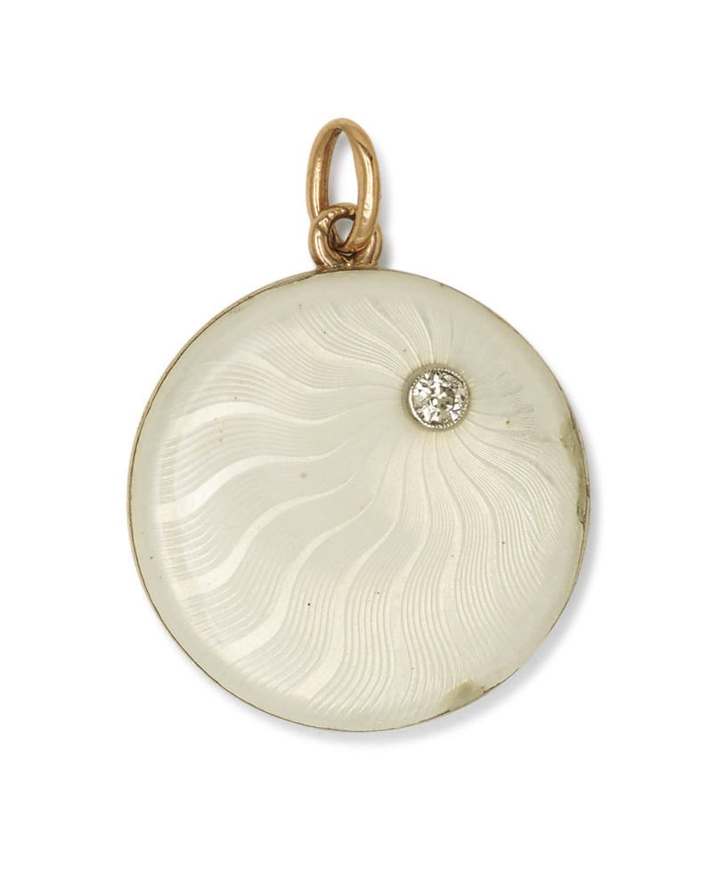 A Jeweled, Gold and Guilloché Enamel Locket