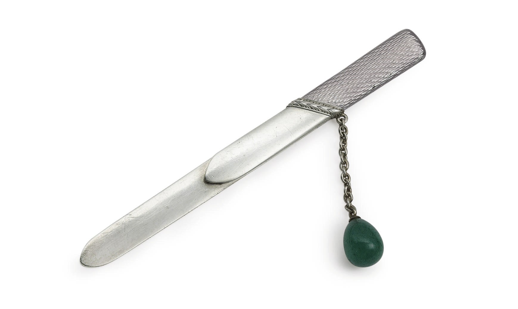 A Silver Guilloché Enamel and Nephrite Bookmark