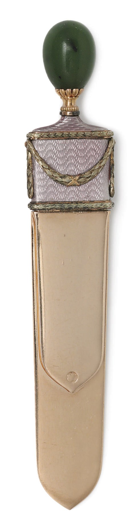 A Two-Color Gold Mounted Guilloché Enamel and Nephrite Bookmark