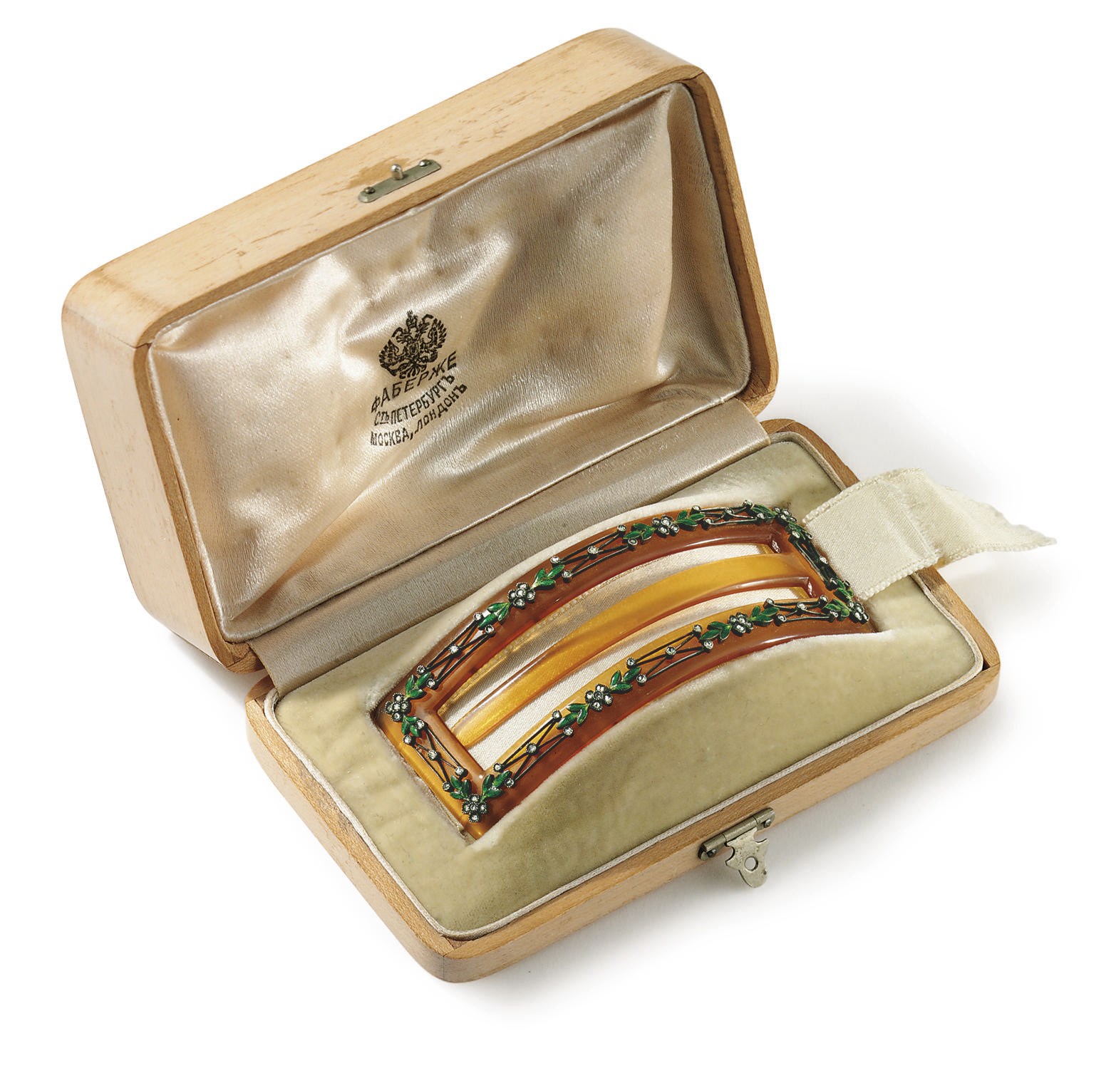 A Jeweled and Guilloché Enameled Tortoiseshell Hair Clip