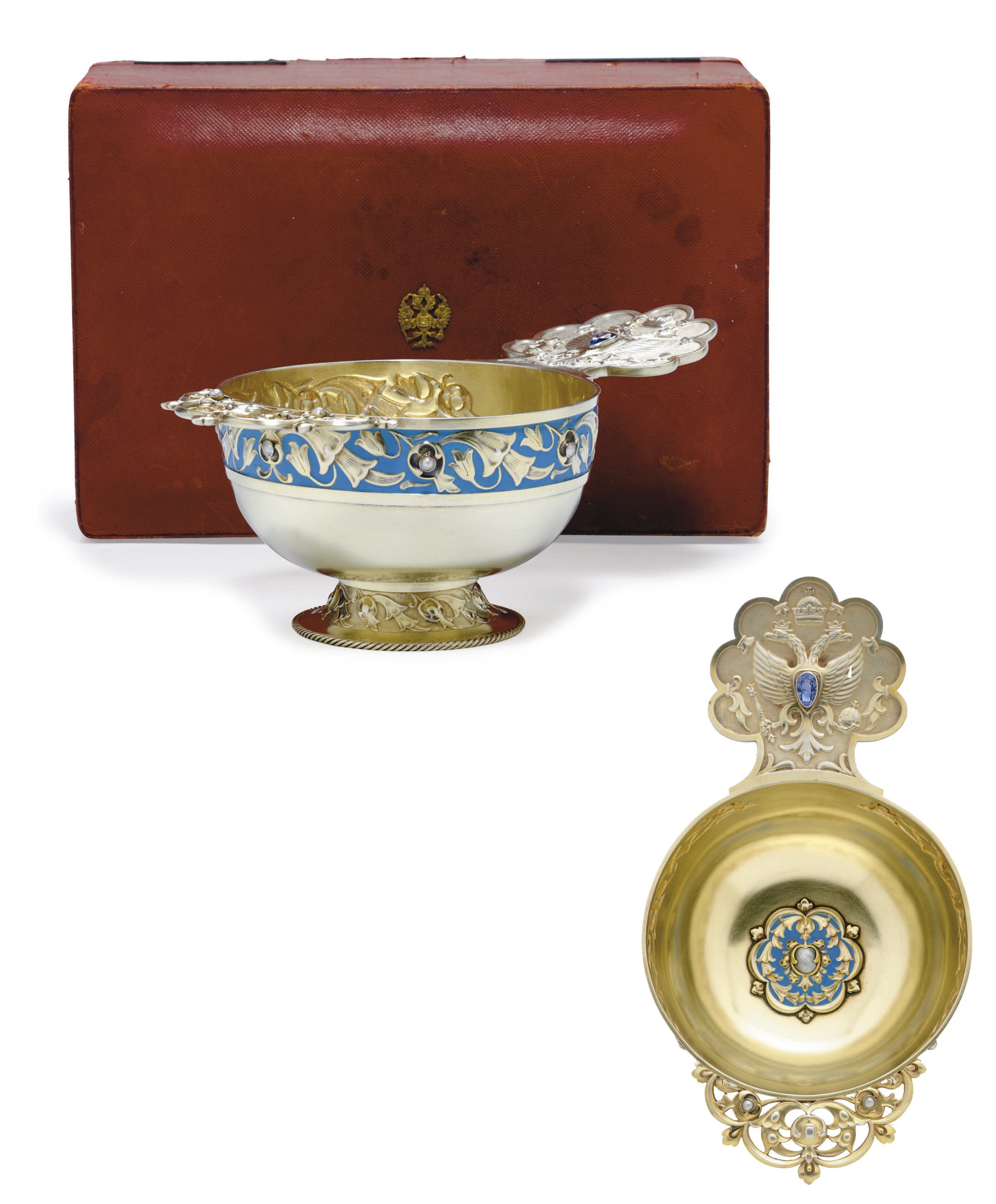 A Jeweled Silver-Gilt and Enamel Presentation Kovsh