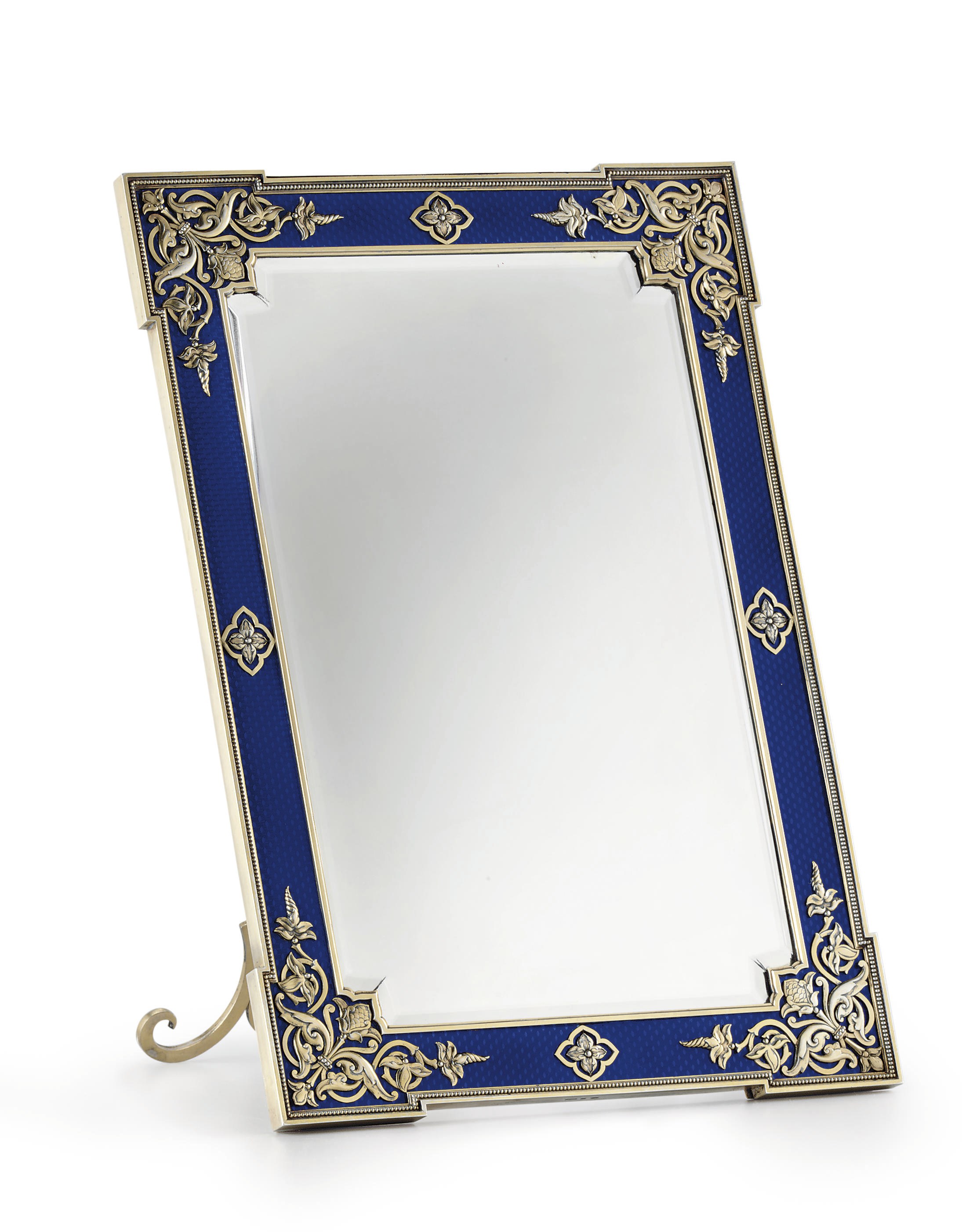 A Large Silver-Gilt and Guilloché Enamel Photograph Frame