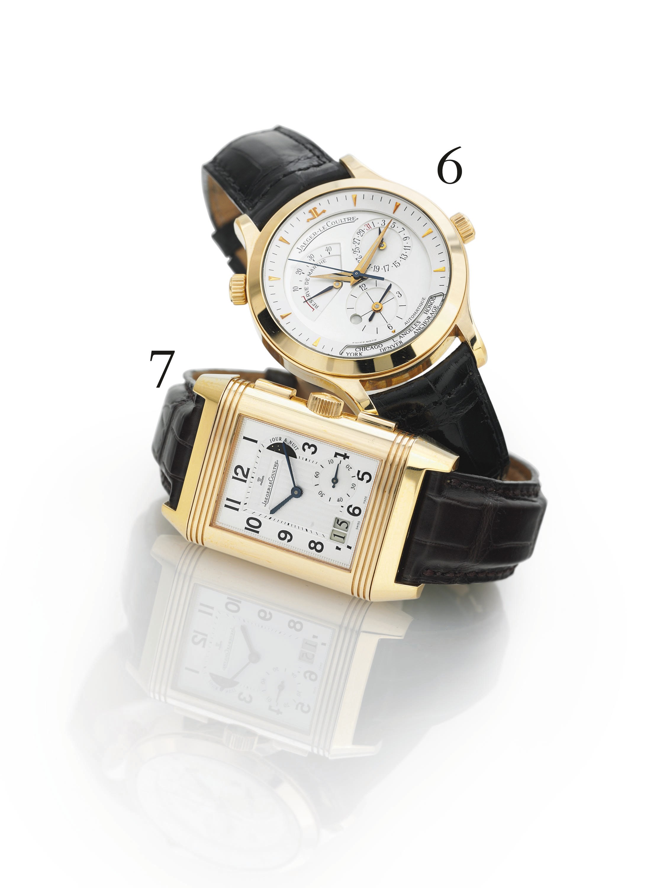 JAEGER-LECOULTRE. AN 18K PINK GOLD AUTOMATIC DUAL TIME WRISTWATCH WITH CENTER SECONDS, DATE, POWER RESERVE AND WORLD TIME