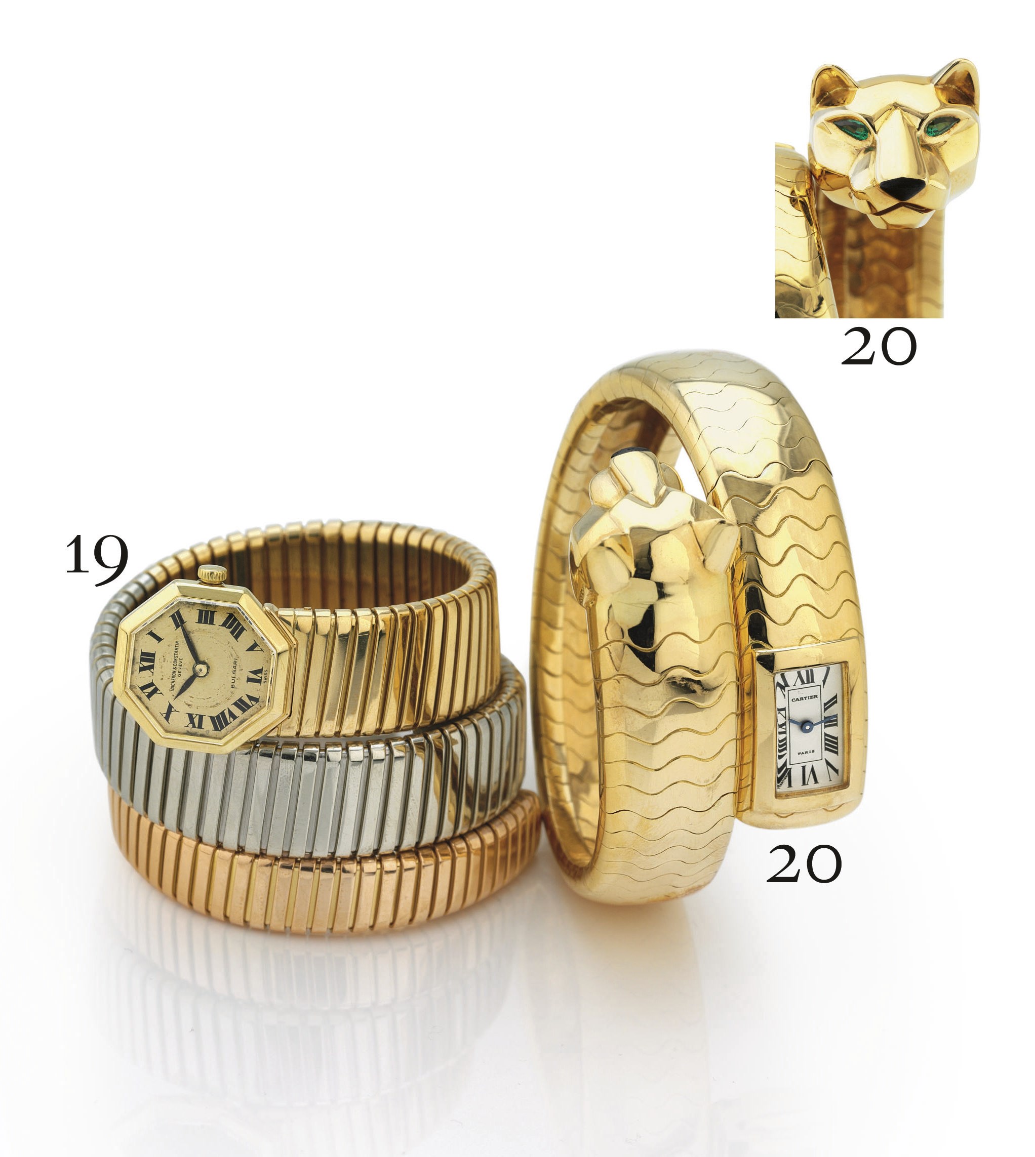 VACHERON & CONSTANTIN. A LADY'S 18K THREE-COLOR GOLD OCTAGONAL SNAKE BRACELET WATCH