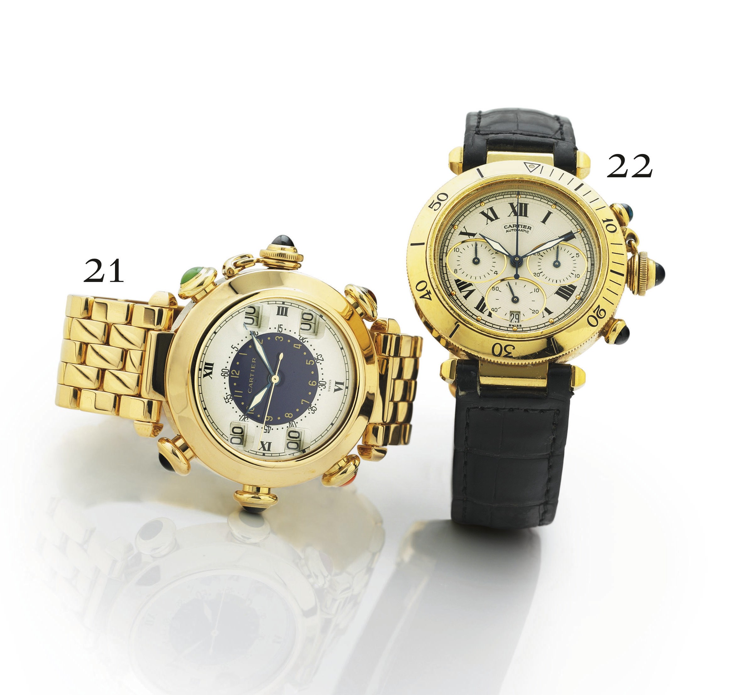 CARTIER. AN 18K GOLD AUTOMATIC CHRONOGRAPH WRISTWATCH WITH DATE