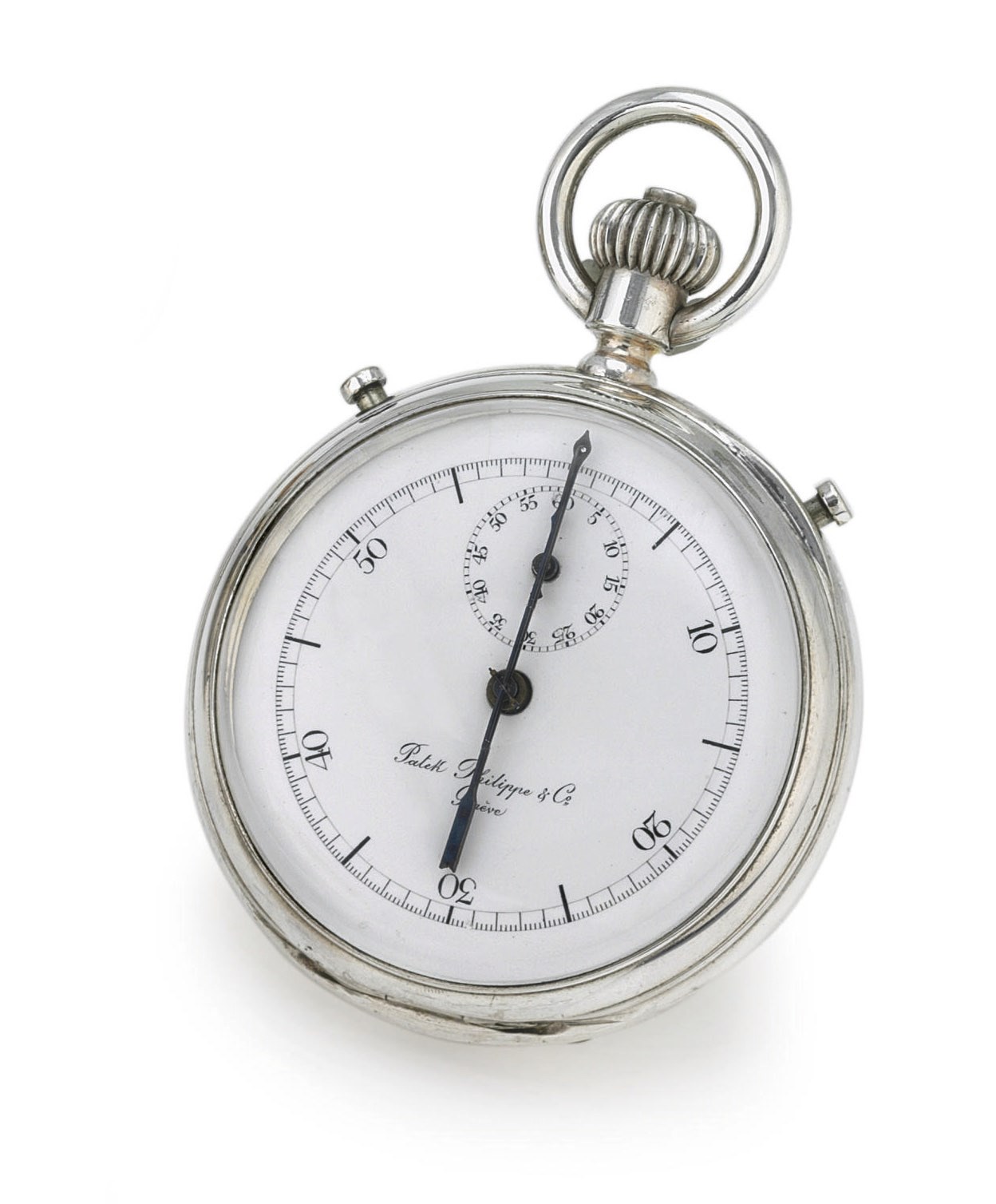 PATEK PHILIPPE. A FINE SILVER OPENFACE INKING CHRONOGRAPH