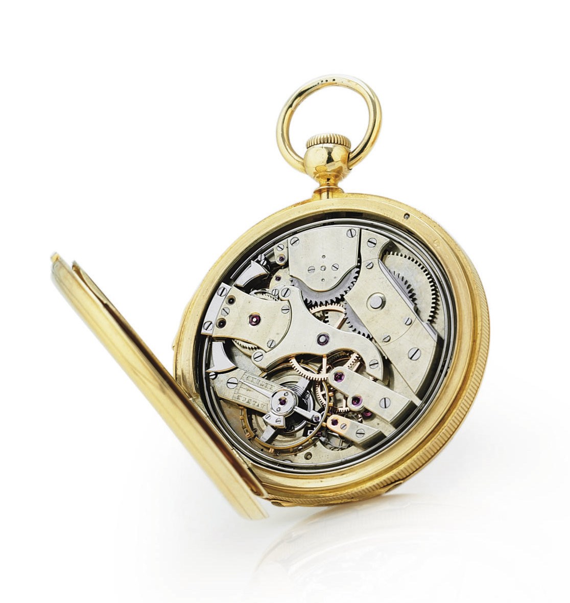 LEROY. AN EARLY 18K GOLD HUNTER CASE QUARTER REPEATING KEYLESS LEVER WATCH