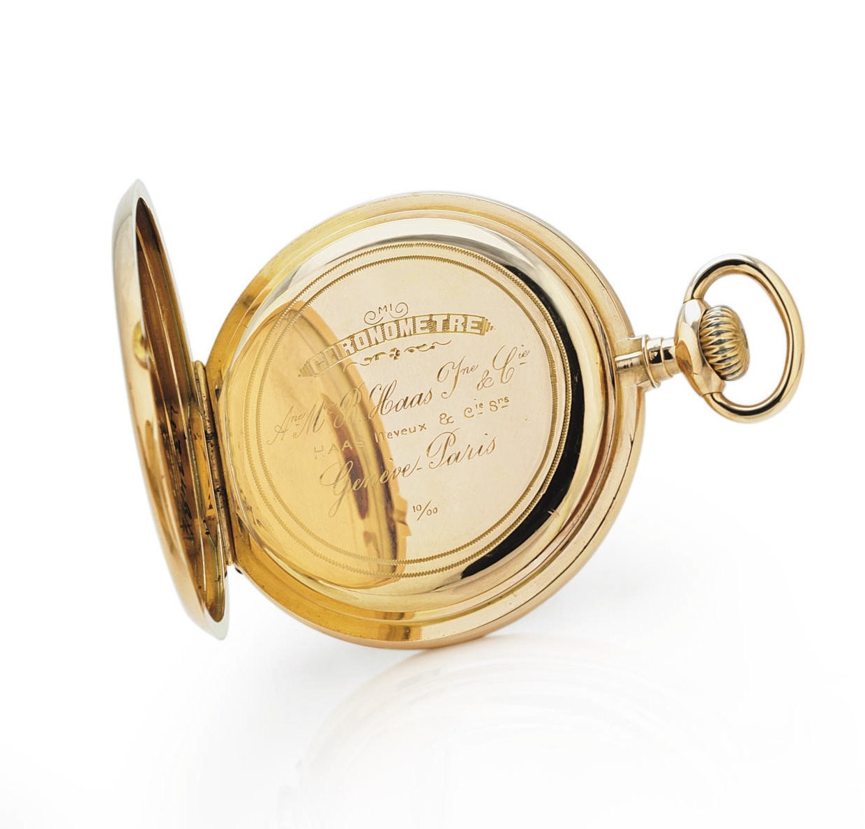 HAAS NEVEUX. AN 18K PINK GOLD OPENFACE KEYLESS LEVER POCKET WATCH