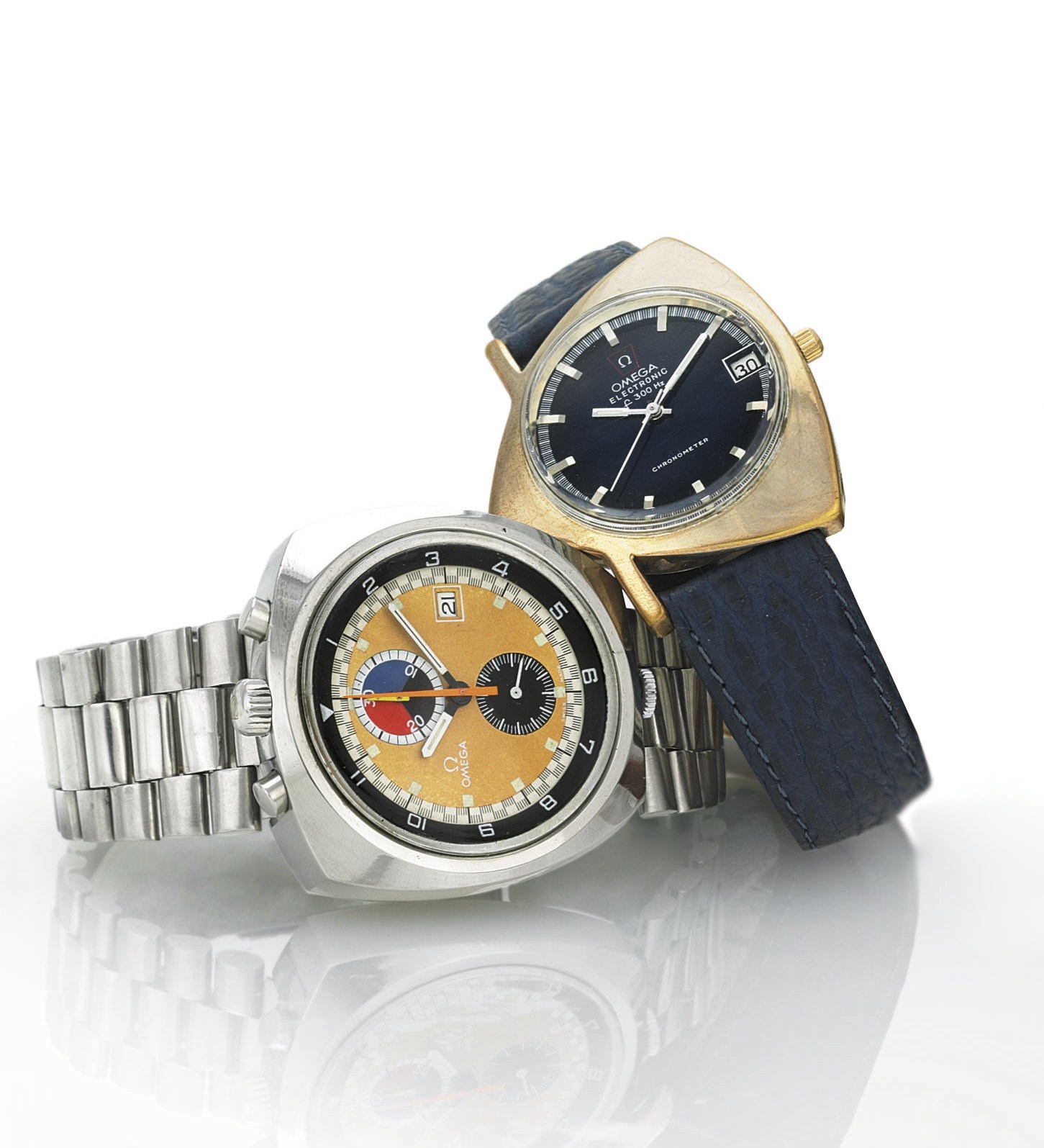 OMEGA.  A PAIR OF RARE AND UNUSUAL ASYMMETRICAL WRISTWATCHES