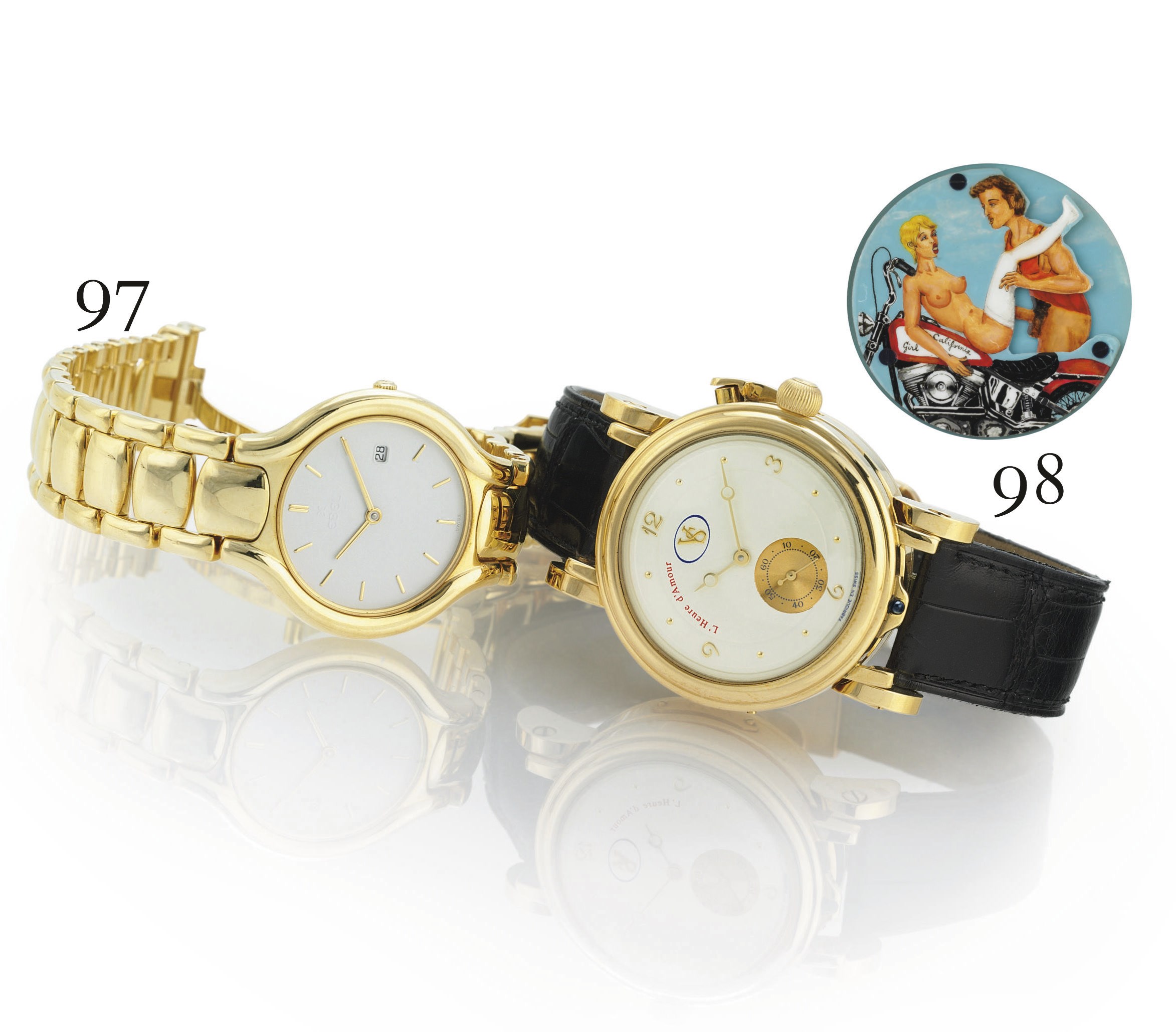 VALUE SWISS. A UNIQUE 18K GOLD WRISTWATCH WITH CONCEALED EROTIC AUTOMATON
