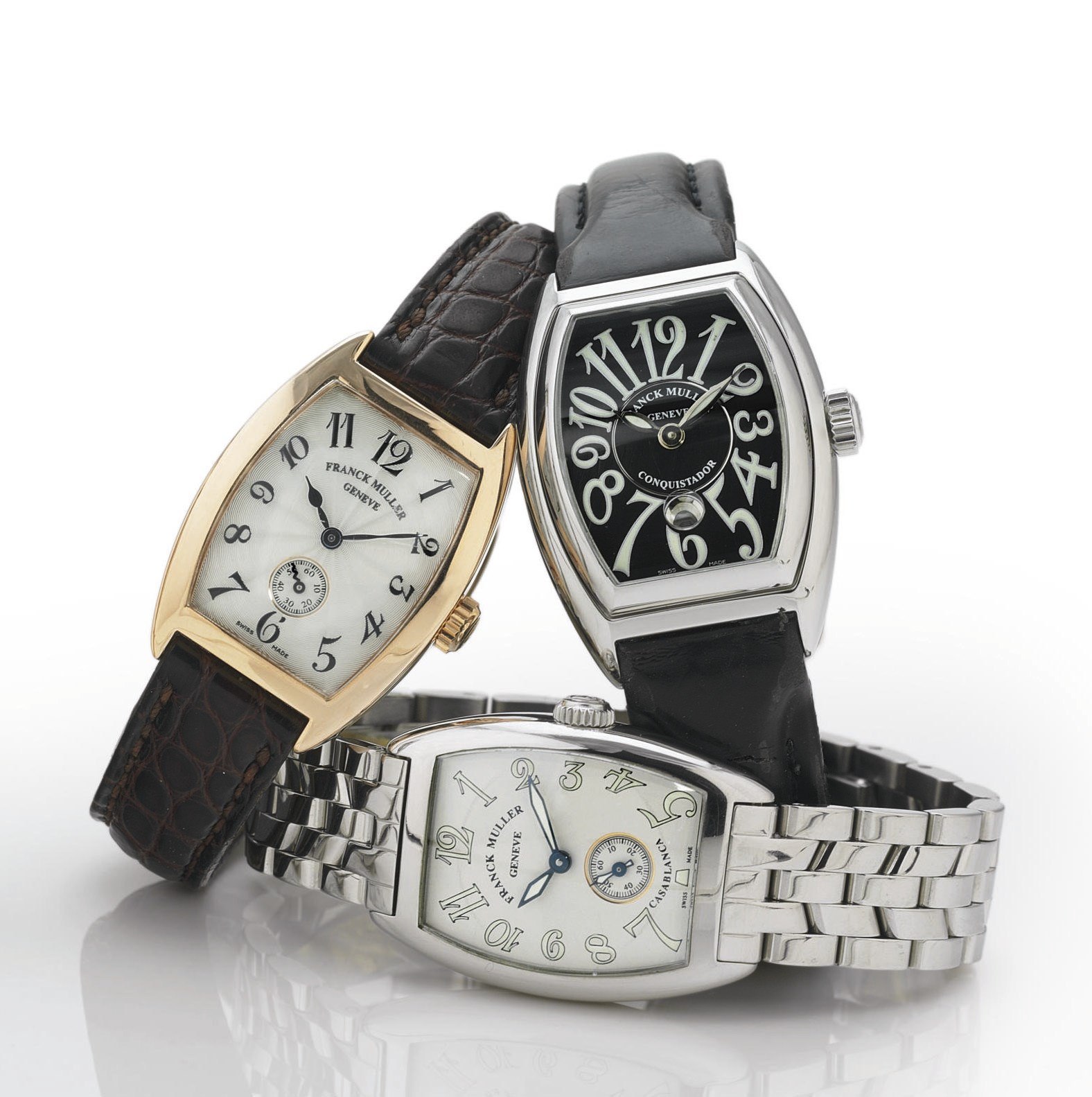 FRANCK MULLER. A GROUP OF THREE LADY'S TONNEAU WRISTWATCHES