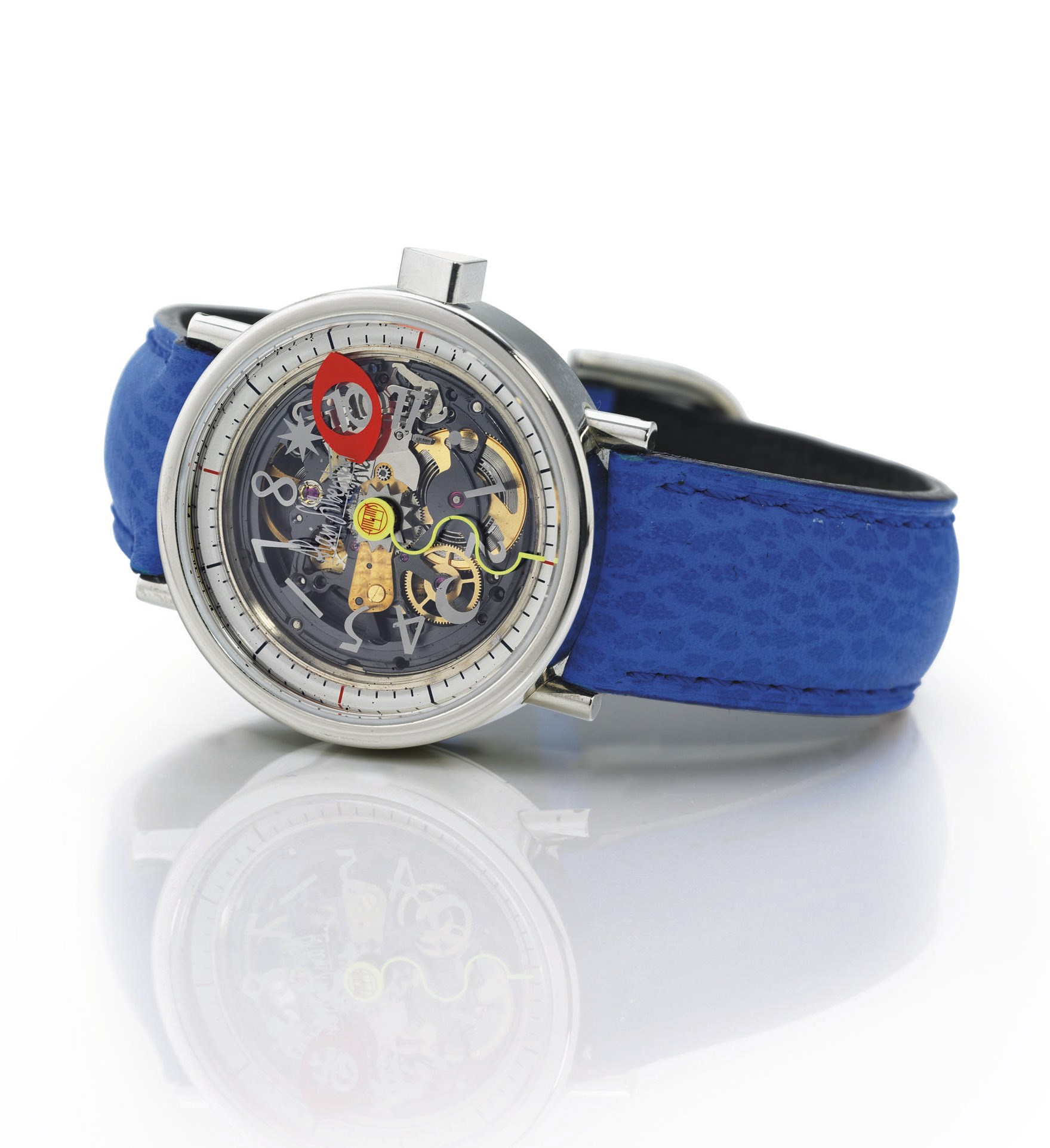 ALAIN SILBERSTEIN. A LIMITED EDITION STAINLESS STEEL AUTOMATIC SKELETONIZED JUMP HOUR WRISTWATCH