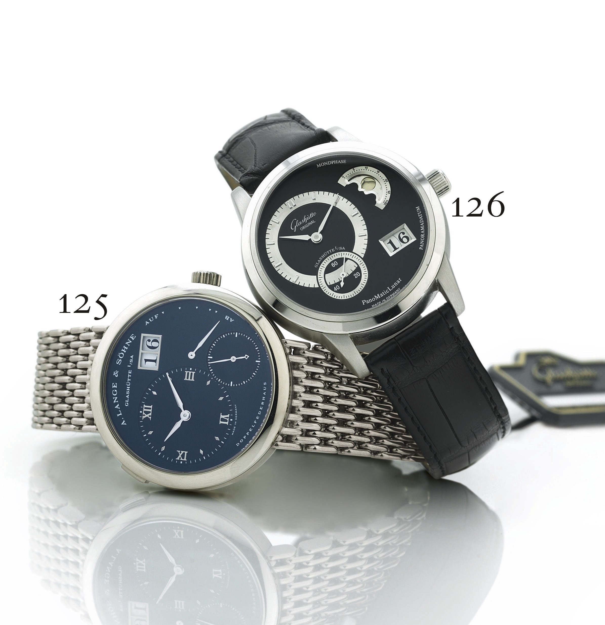 GLASHÜTTE ORIGINAL. A FINE LIMITED EDITION PLATINUM AUTOMATIC WRISTWATCH WITH DATE AND MOON PHASES
