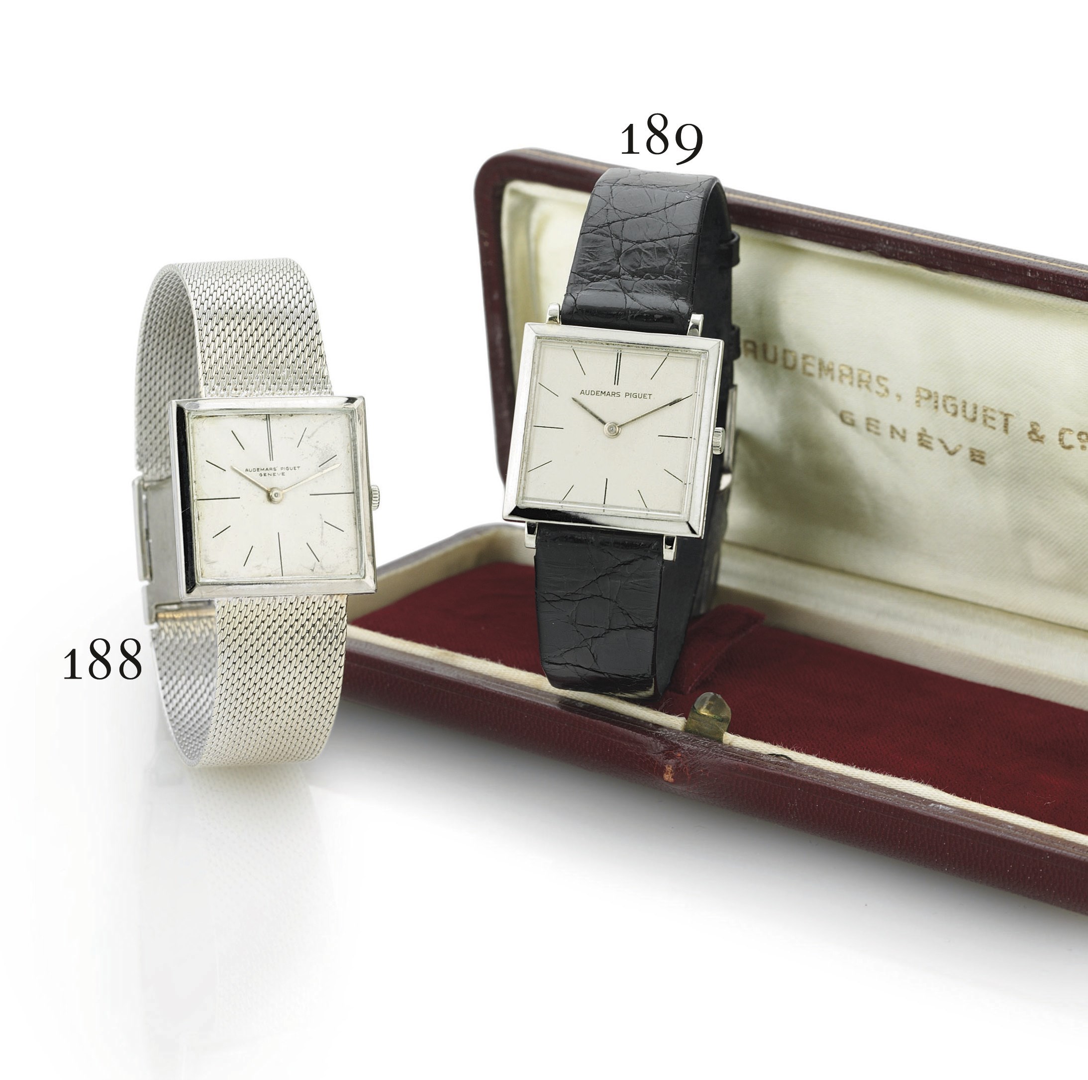 AUDEMARS PIGUET. AN 18K WHITE GOLD SQUARE WRISTWATCH