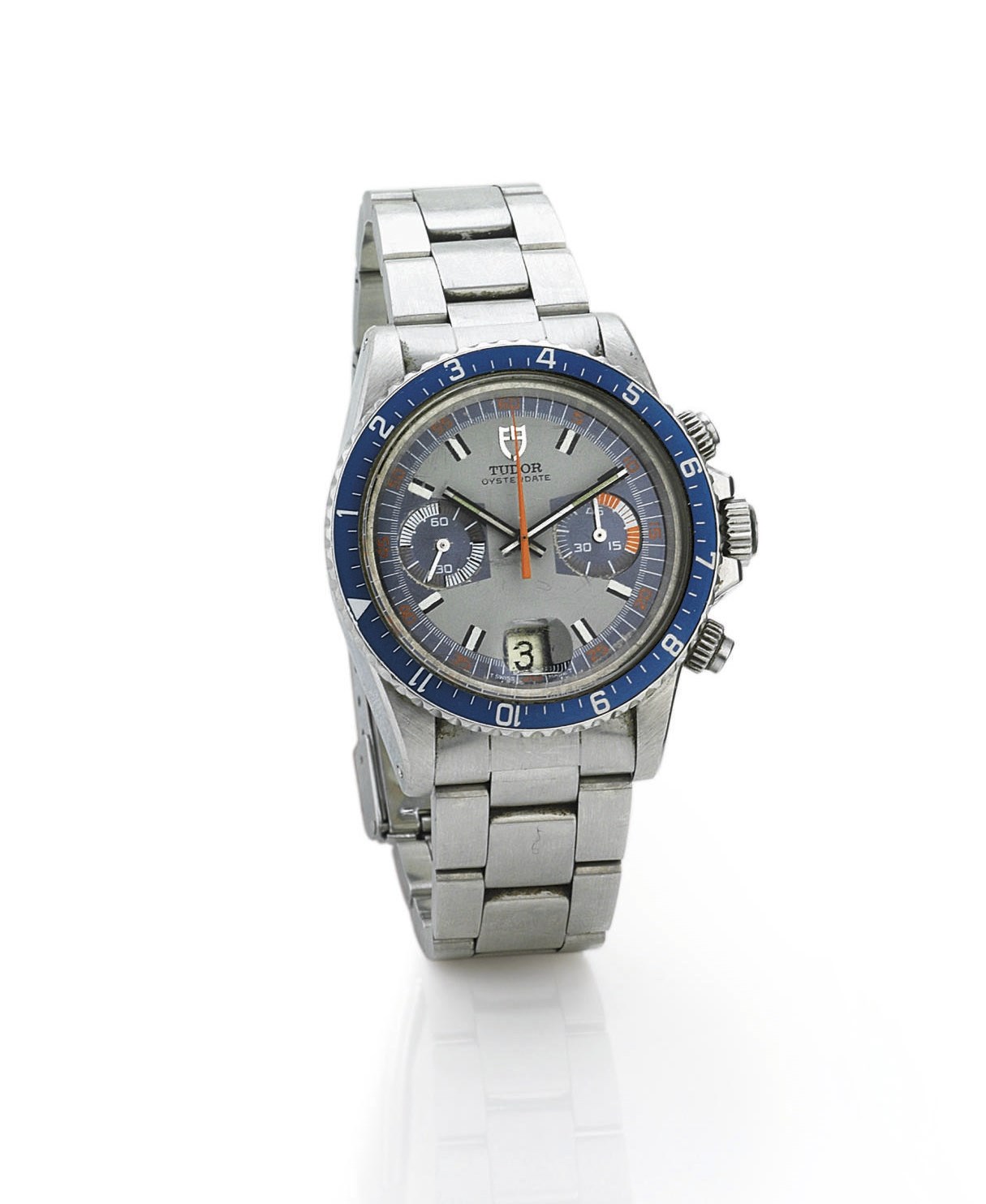 TUDOR. A FINE AND RARE STAINLESS STEEL CHRONOGRAPH WRISTWATCH WITH DATE AND BRACELET