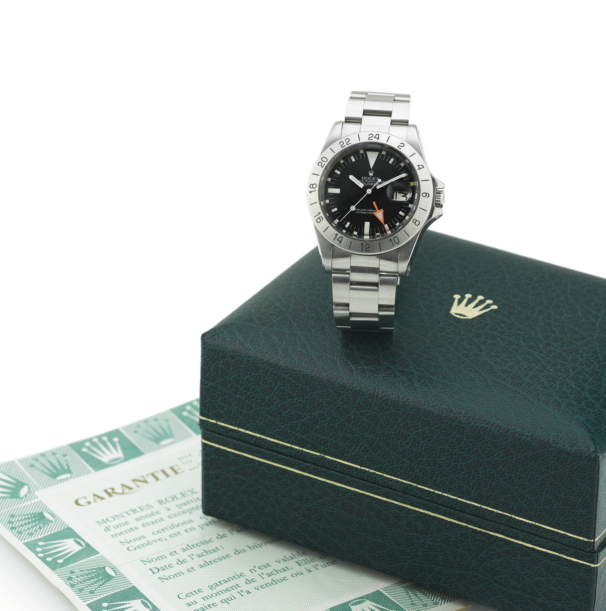 ROLEX. A RARE STAINLESS STEEL AUTOMATIC WRISTWATCH WITH CENTER SECONDS, 24 HOURS, DATE AND BRACELET
