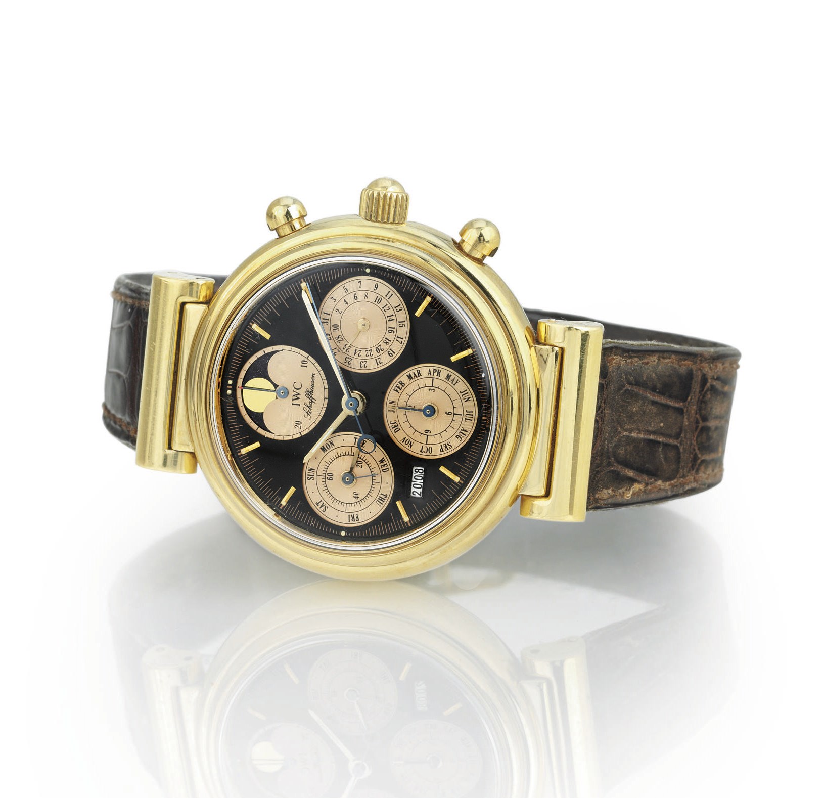 IWC. AN 18K GOLD AUTOMATIC PERPETUAL CALENDAR CHRONOGRAPH WRISTWATCH WITH MOON PHASES