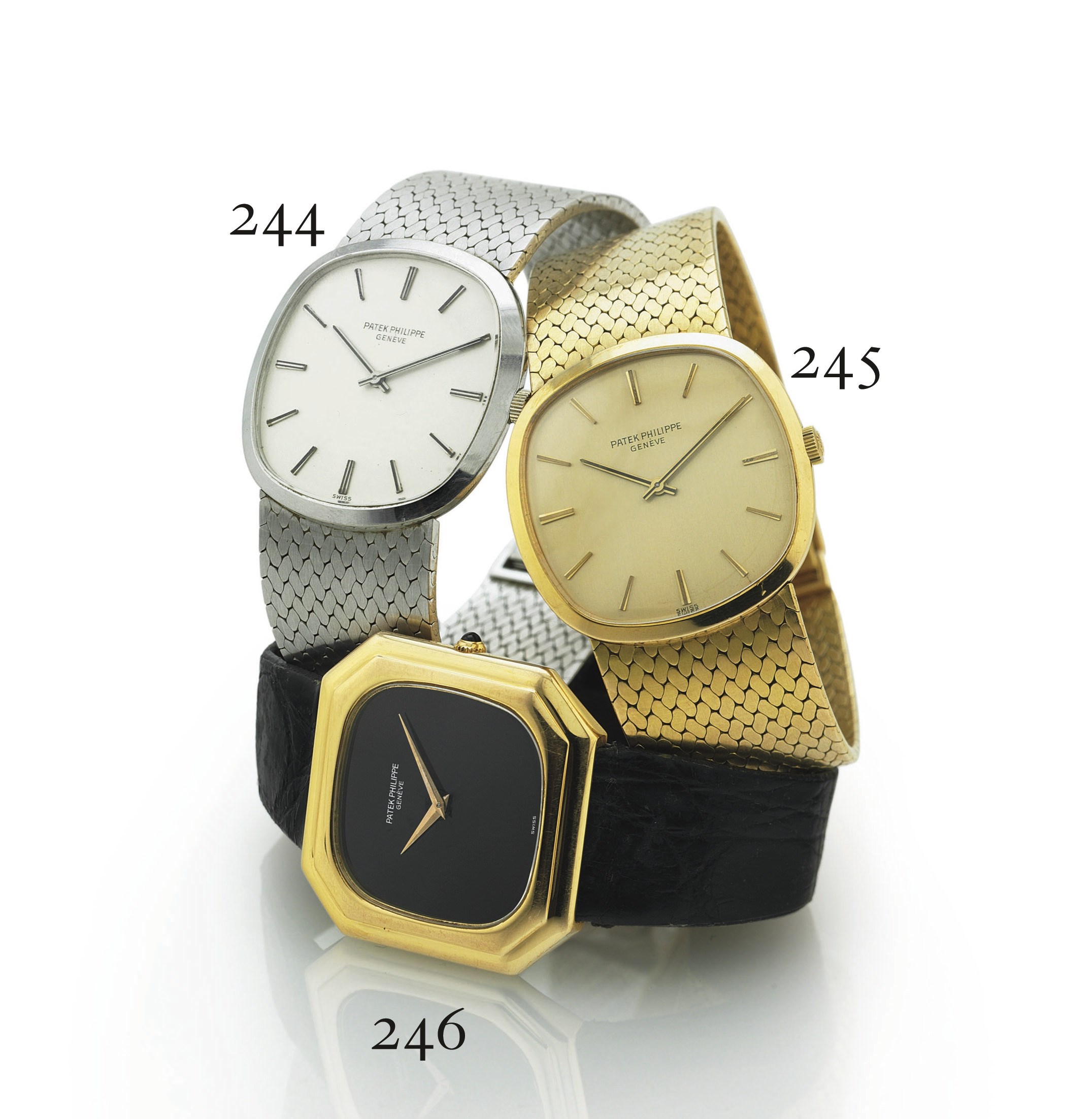 PATEK PHILIPPE. A RARE 18K GOLD OCTAGONAL WRISTWATCH WITH ONYX DIAL