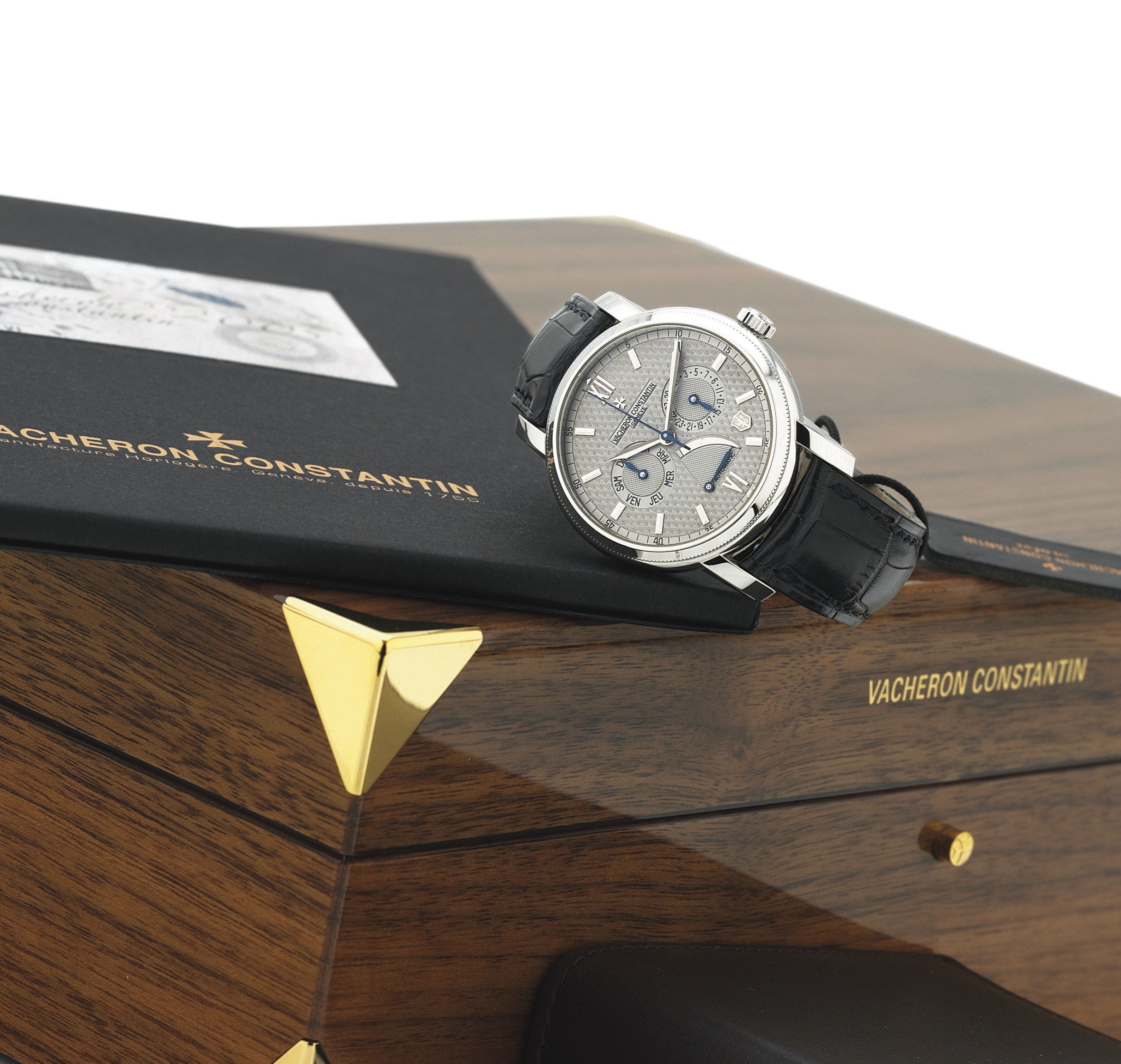 VACHERON CONSTANTIN. A FINE LIMITED EDITION PLATINUM AUTOMATIC WRISTWATCH WITH DAY, DATE, POWER RESERVE AND CENTER SECONDS