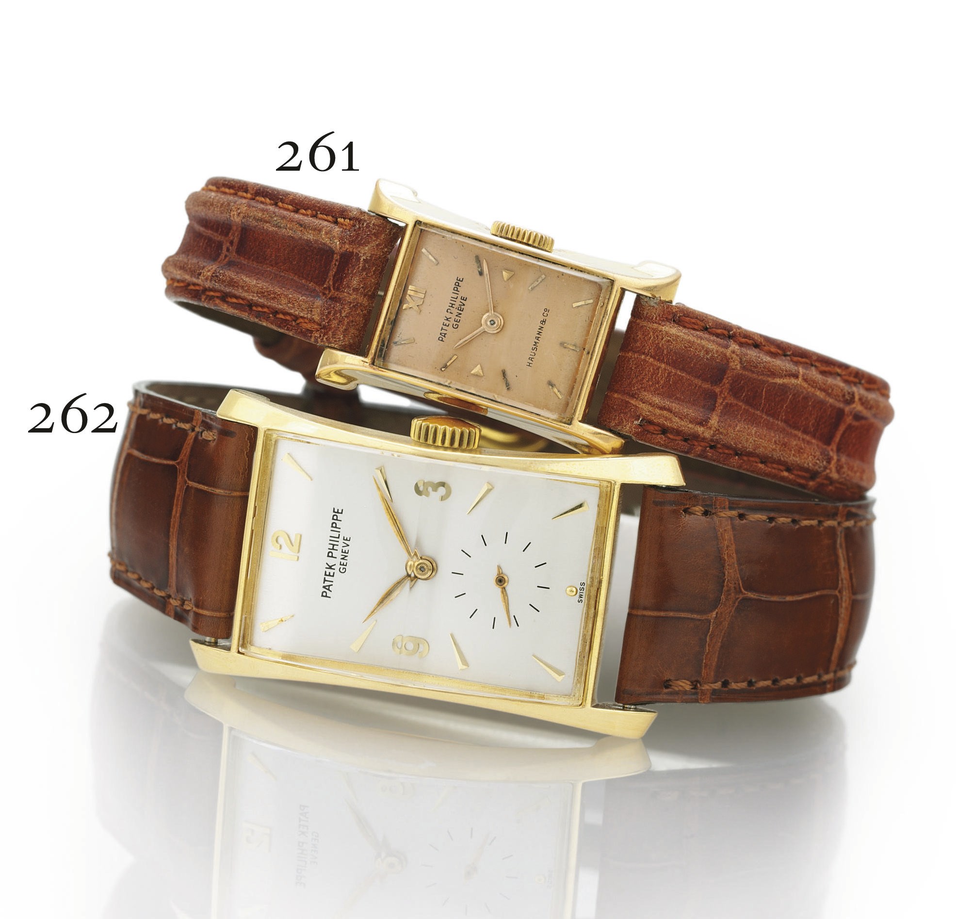 PATEK PHILIPPE. A FINE AND RARE LADY'S 18K PINK GOLD FLARED RECTANGULAR WRISTWATCH