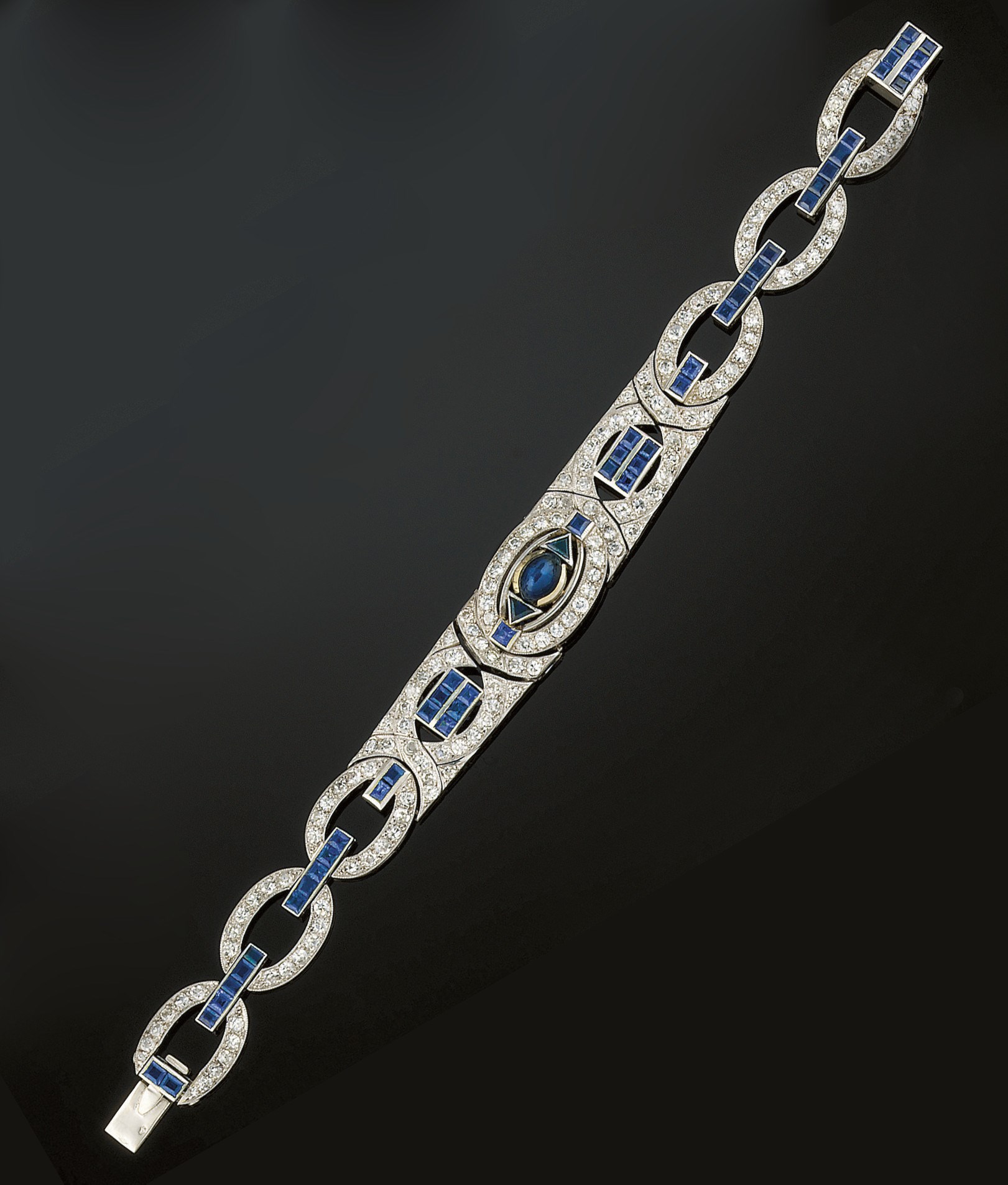 A French Art Deco diamond and sapphire bracelet