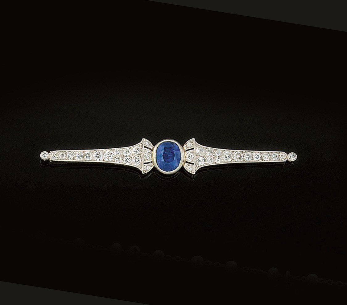 An Art Deco sapphire and diamond brooch